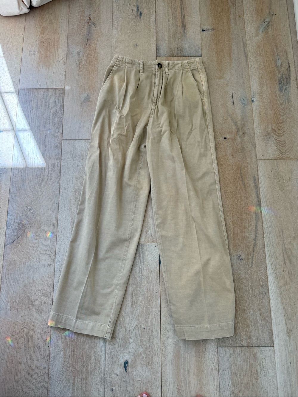 Free People Beige Pleated Straight Leg Trousers Size 0